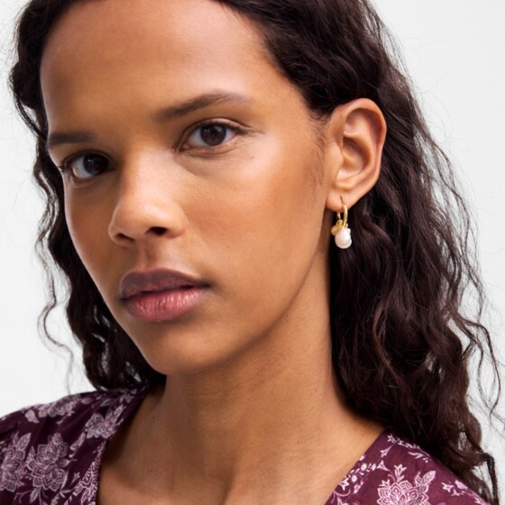 New Madewell Mother Of Pearl Huggie Hoop Earrings - Picture 2 of 5